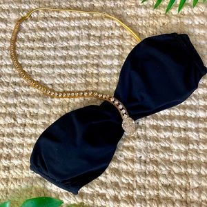 🐍Chic Gold Rhinestone Serpent black bandeau top🐍